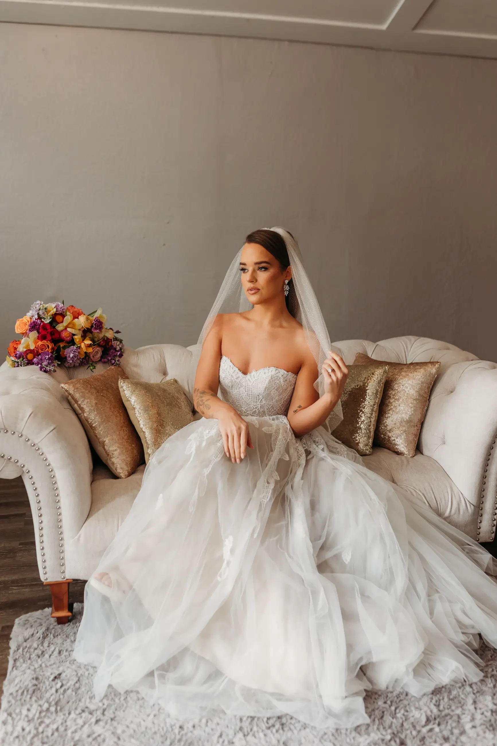 wedding dress strapless lace aline lace and tulle affordable kansas city bridal shop