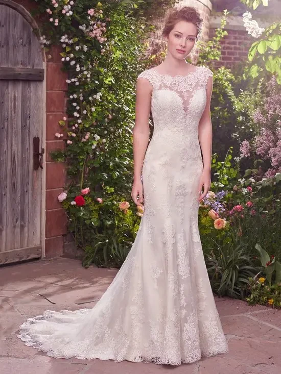 Sale Wedding Dress, High illusion neck, fitted lace, size 14